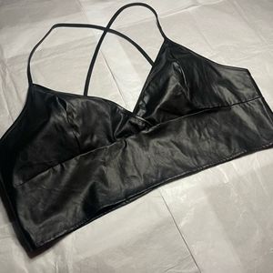 SHEIN Curve Black Leather Cropped Tank Top